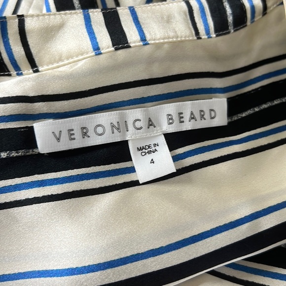 VERONICA BEARD Black/Blue/Ivory Striped Silk Poppy Blouse M - Picture 5 of 7